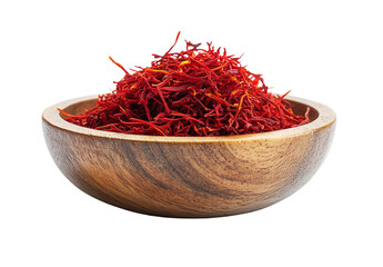 Fototapeta premium saffron thread in the wooden plate, isolated on the white background.