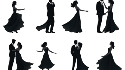 Title: Couple of Dancing Silhouette Vector Set on White Background 