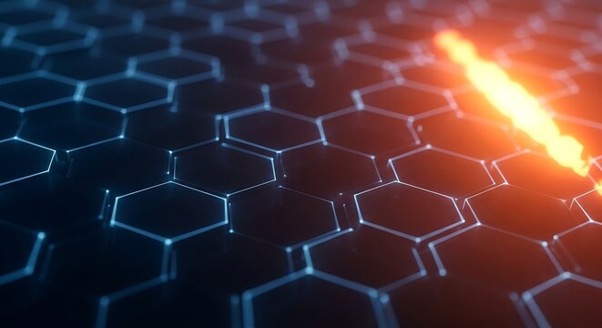 Abstract Hexagonal Grid with Glowing Line.