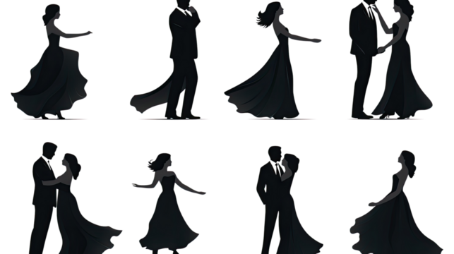 Title: Couple of Dancing Silhouette Vector Set on White Background 