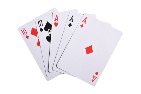 playing cards isolated on white background . poker card full house aces with ten