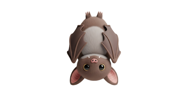 Cartoon Bat Hanging Upside Down with Big Eyes.