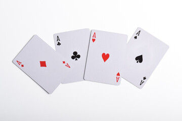 Set of four aces playing cards suits isolated on white background