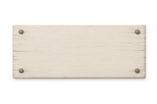 Empty rectangular white wooden board with nails fixed on a transparent background, ideal for customization