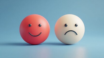 Fototapeta premium Smile normal and sad emotion face for customer evaluation and client satisfaction concept by 3d render.