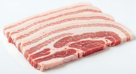 Fresh Raw Sliced Pork Belly Meat Isolated on White Background.