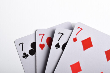 Closeup of Playing cards isolated on white background