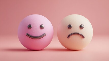 Smile normal and sad emotion face for customer evaluation and client satisfaction concept by 3d render.