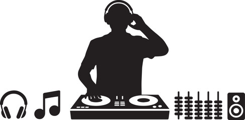 DJ Mixing Music with Turntable and Headphones Creating Soundscapes for Entertainment