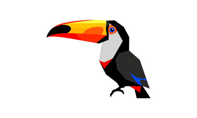 Vibrant Toucan with Oversized, Multi-Colored Beak and Black Plumage.