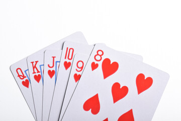 Closeup of Playing cards isolated on white background