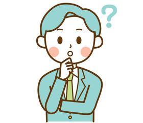 疑問を浮かべるスーツを着た男性のイラスト