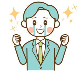 感激して喜んでいるスーツを着た男性のイラスト