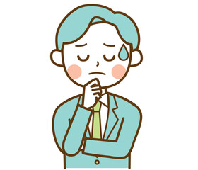 悩みを抱えているスーツを着た男性のイラスト