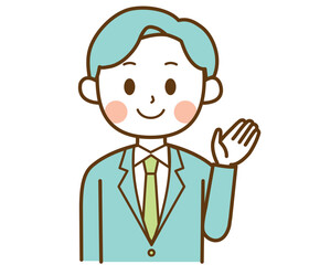 こちらと案内しているスーツを着た男性のイラスト