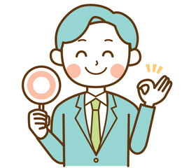 正解を発表するスーツを着た男性のイラスト