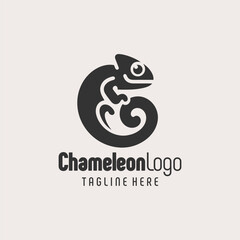 Fototapeta premium Black White Chameleon Signature Logo