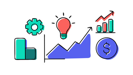 Business finance icons with growth chart and lightbulb graph