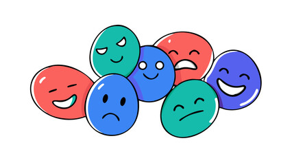 Cartoonish emoji faces with diverse expressions doodle