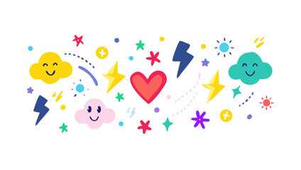 Cheerful weather and celestial elements stars clouds