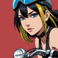vector image of anime girl riding a motorbike © ataya