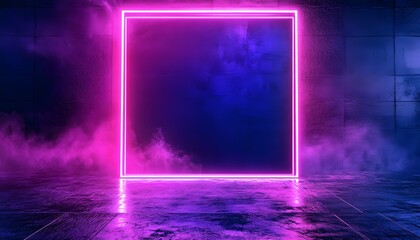 Empty neon rectangle frame