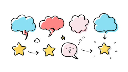 Colorful cartoon speech bubbles and stars dialogue communication