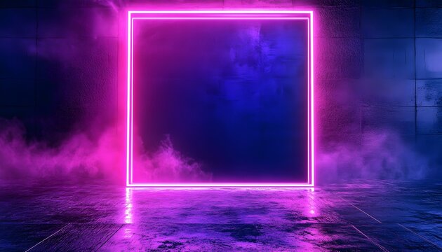 Empty neon rectangle frame - Powered by Adobe