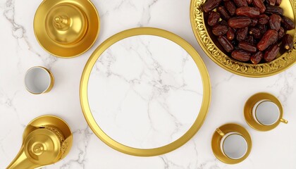Obraz premium Golden serving dishes on marble