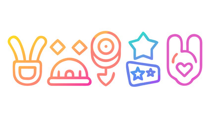 Colorful gradient icons of fun objects vector