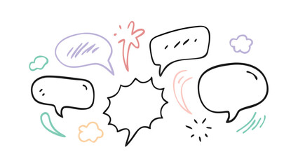 Colorful hand drawn speech bubbles and comic elements cartoon communication