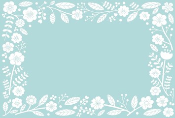 北欧風フラワーフレーム水色背景