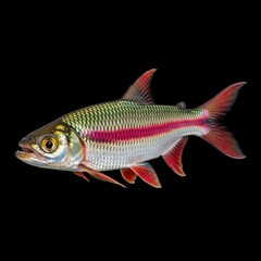 Obraz premium Vibrant red striped fish against a black background