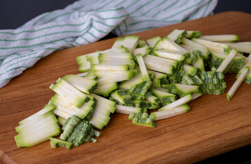Close up of Green Fresh Zucchini Cut into Matchsticks
