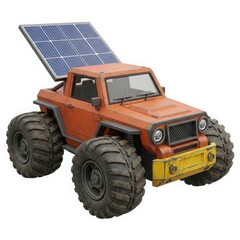 Obraz premium Orange off road vehicle with solar panel
