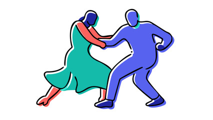 Couple dancing in vintage style retro illustration