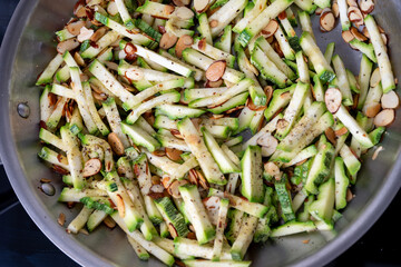 Close up of Simple Vegetarian Side with Zucchini and Toasted Almonds