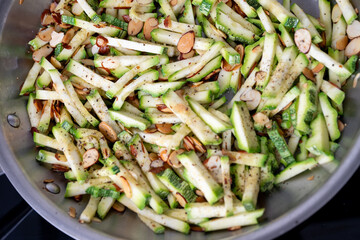 Close up of Simple Vegetarian Side with Zucchini and Toasted Almonds