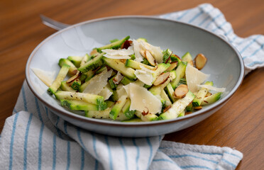 Close up of Simple Vegetarian Side with Zucchini and Toasted Almonds