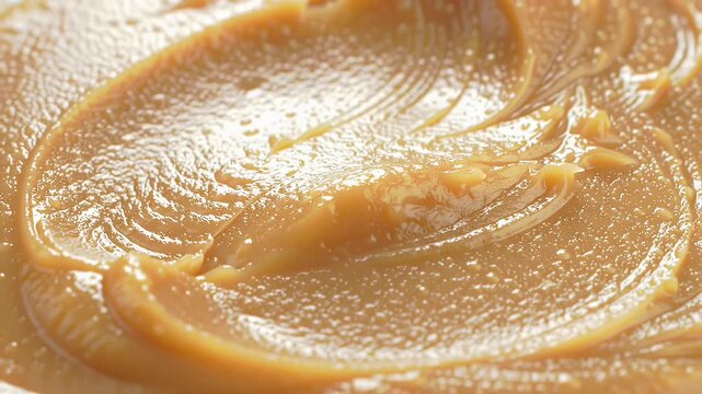 Close Up of Swirls and Rich Texture of Thick Creamy Nut Spread with Caramel Color Smooth and Glossy Surface Perfect for Food Decoration Gourmet Treats and Sweet Indulgence