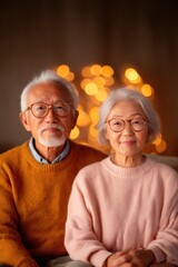 Warm embrace of love between elderly couple, cozy atmosphere wit