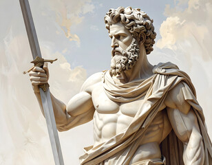 Obraz premium Ancient Greek Statue of a Bearded Man Holding a Sword