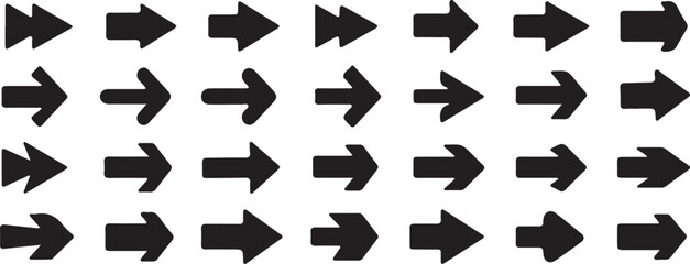 arrow, right arrow, direction, pointer, navigation, movement, forward, next, play, symbol, icon, set, collection, graphic, vector, illustration, black, design element, ui, interface, shape, arrowheads