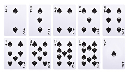 Set of Spades playing cards isolated on white background