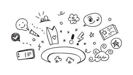 Obraz premium Hand drawn doodles with speech bubbles and stars sketch black and white
