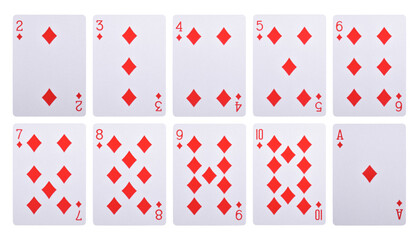 Set of Diamonds playing cards isolated on white background