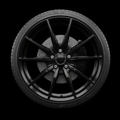 Obraz premium Sleek black alloy wheel with performance brakes