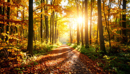 Obraz premium Sunlit Autumn Forest Pathway