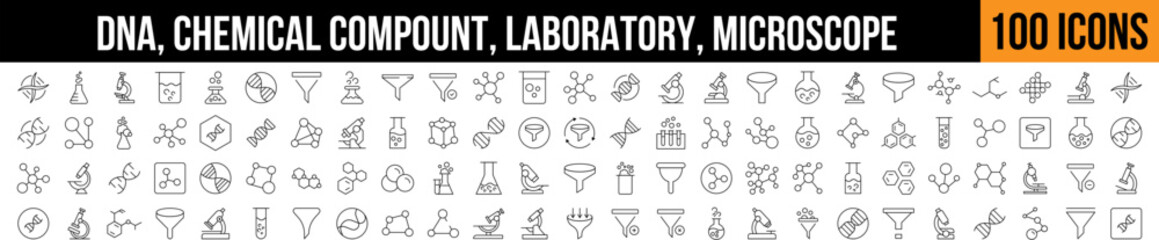 Chemistry and Laboratory Bulb Outline Icon Collection. Editable Stroke. Perfect for Graphics, Designs, Books, Adverts, Apps