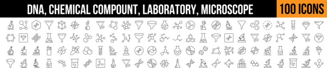 Chemistry and Laboratory Bulb Outline Sign Collection. Editable Stroke. Perfect for Graphics, Designs, Books, Adverts, Apps